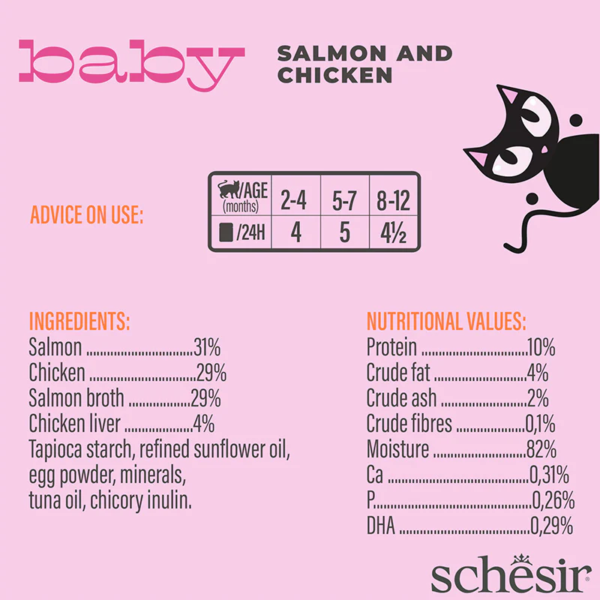 Schesir Baby Kitten Pouch Salmon and Chicken in Mousse 70g - Image 3