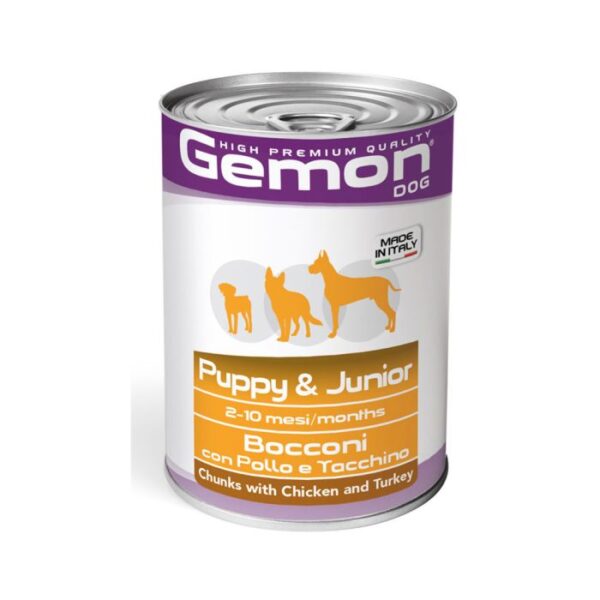 Gemon Chunks with Chicken and Turkey Puppy and Junior Canned Dog Food - 415 g