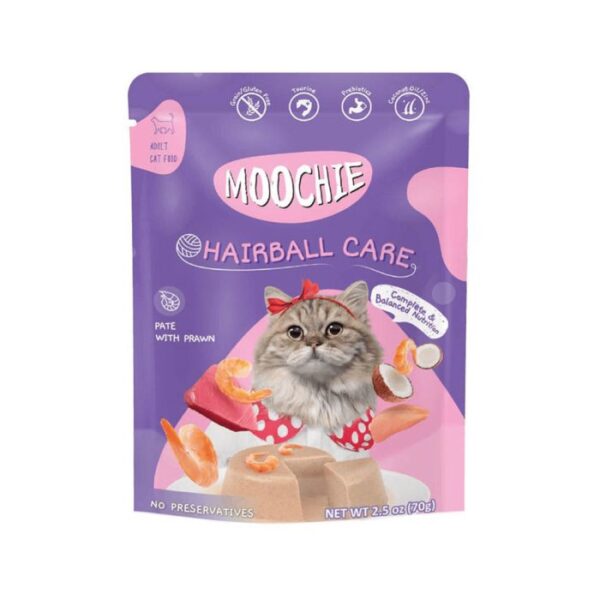 Moochie Hairball Care Pate with Prawn Cat Food Pouch - 70 g