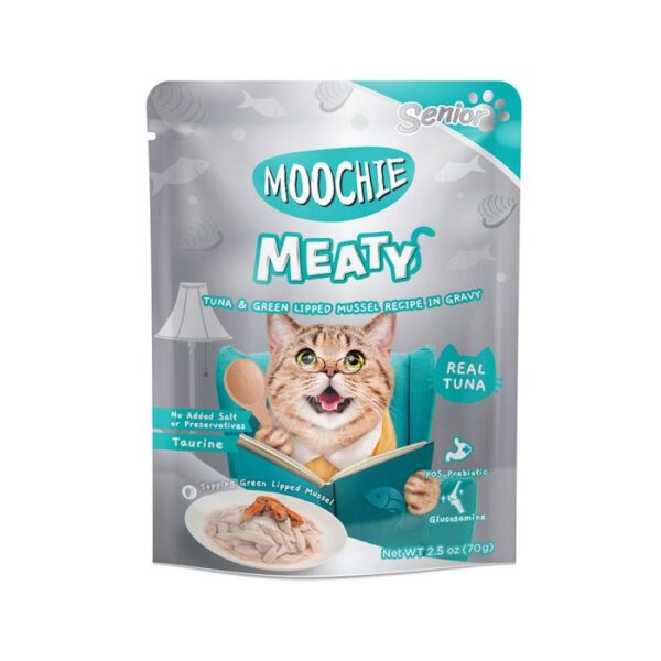 Moochie Meaty Tuna and Green Lipped Mussel in Gravy Senior Cat Food Pouch - 70 g